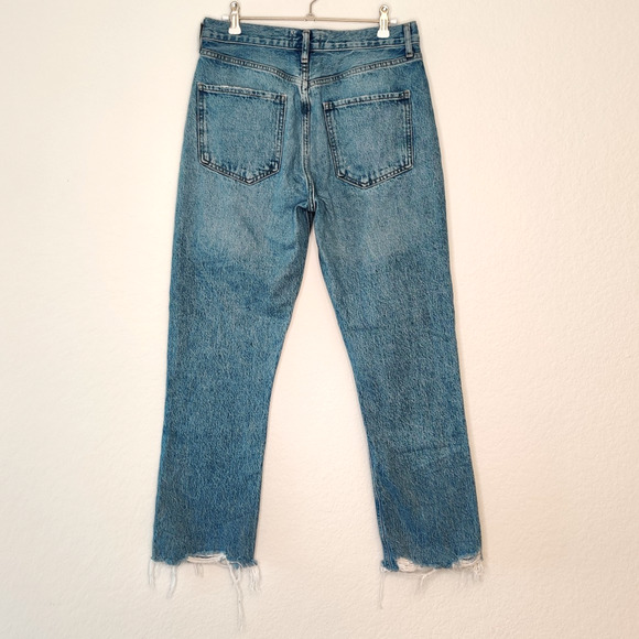 Agolde Riley Crop Jeans Womens 28 High Rise Button Fly Distressed Comfy Casual - Picture 11 of 16